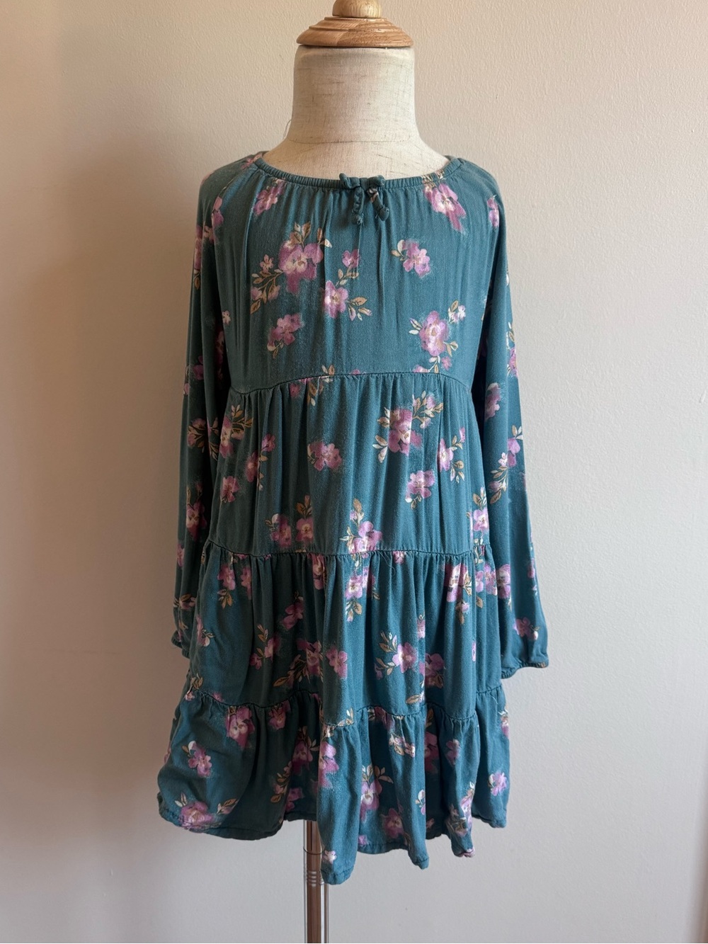 OshKosh B'gosh Teal Floral Tiered Dress with Pink Blooms